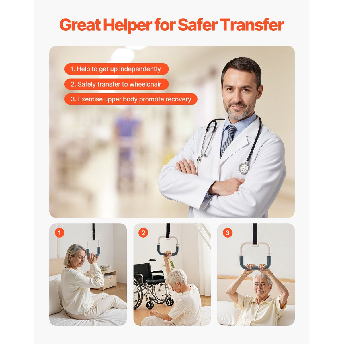 Trapeze Bar for Bed Mobility, Heavy-Duty Steel Free Standing Trapeze Bar 250 LBS Weight Capacity, Hospital Bed Pull Up Assist for Elderly & Disabled, Ideal for Hospitals, Nursing Home, Home Care