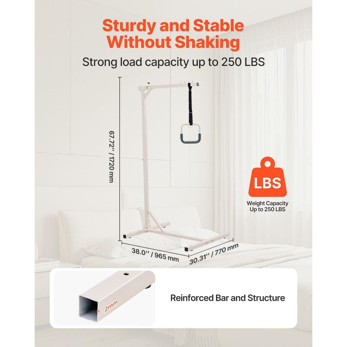 Trapeze Bar for Bed Mobility, Heavy-Duty Steel Free Standing Trapeze Bar 250 LBS Weight Capacity, Hospital Bed Pull Up Assist for Elderly & Disabled, Ideal for Hospitals, Nursing Home, Home Care