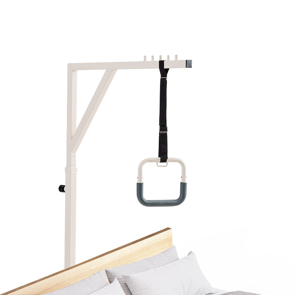 Trapeze Bar for Bed Mobility, Height-Adjustable Bed Trapeze with 2 Casters, 350LBS Weight Capacity Heavy Duty Pull Up Trapeze Bar with Floor Stand for Elderly, Disabled, Bedridden Patients