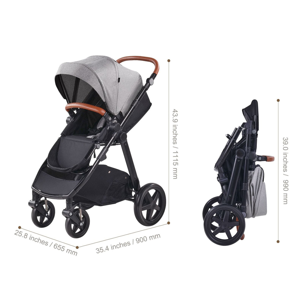 Travel System Stroller with Infant Bassinet, 2-in-1 Baby Cradle Stroller Combo, Reversible Seat, Easy One-button Folding, EVA Tires with Brake Aluminum Stroller Carseat Combo Set (Dark Gray)