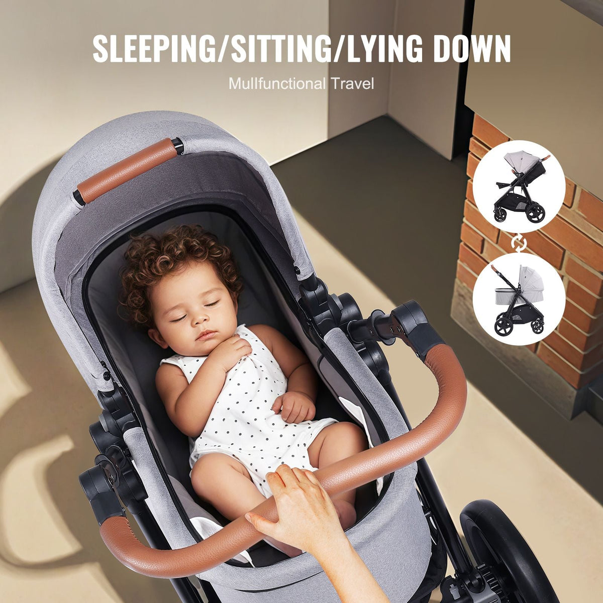 Travel System Stroller with Infant Bassinet, 2-in-1 Baby Cradle Stroller Combo, Reversible Seat, Easy One-button Folding, EVA Tires with Brake Aluminum Stroller Carseat Combo Set (Dark Gray)