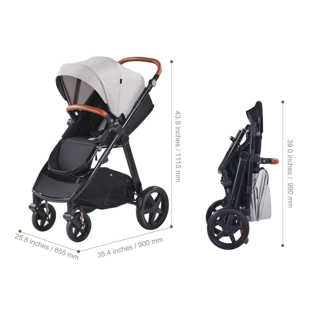 Travel System Stroller with Infant Bassinet, 2-in-1 Baby Cradle Stroller Combo, Reversible Seat, Easy One-button Folding, EVA Tires with Brake Aluminum Stroller Carseat Combo Set (Light Gray)