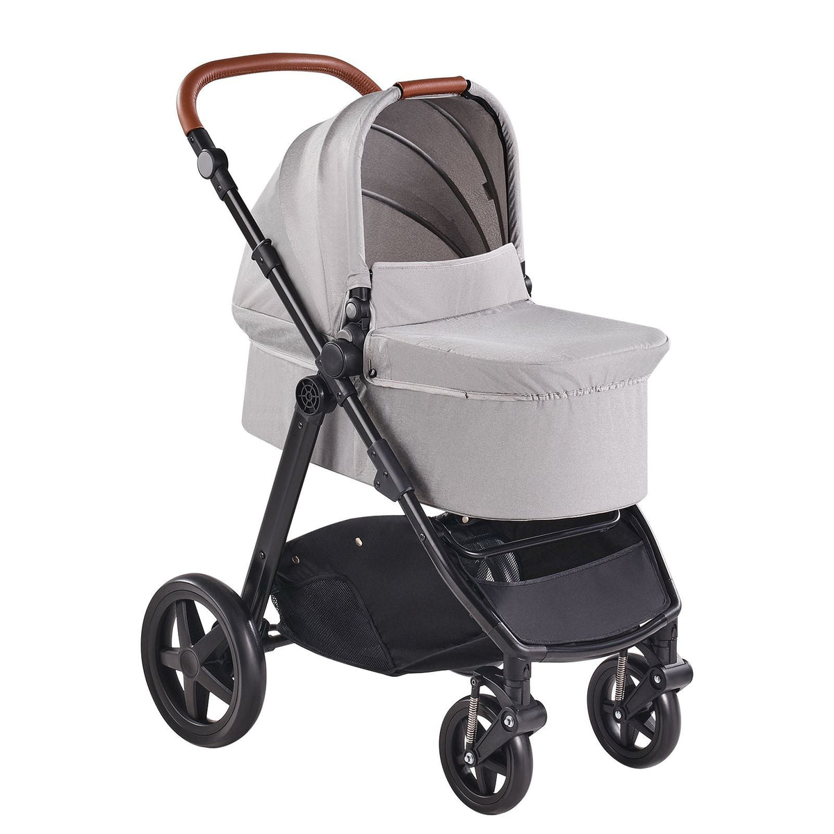 Travel System Stroller with Infant Bassinet, 2-in-1 Baby Cradle Stroller Combo, Reversible Seat, Easy One-button Folding, EVA Tires with Brake Aluminum Stroller Carseat Combo Set (Light Gray)