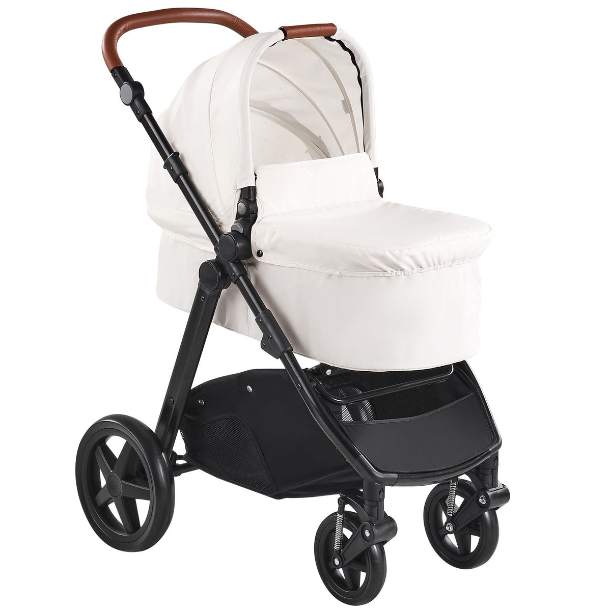 Travel System Stroller with Infant Bassinet, 2-in-1 Baby Cradle Stroller Combo, Reversible Seat, Easy One-button Folding, EVA Tires with Brake Aluminum Stroller Carseat Combo Set (White)