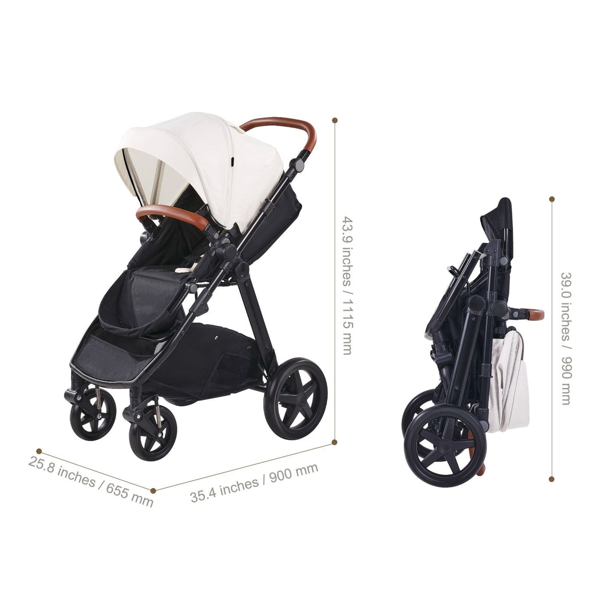 Travel System Stroller with Infant Bassinet, 2-in-1 Baby Cradle Stroller Combo, Reversible Seat, Easy One-button Folding, EVA Tires with Brake Aluminum Stroller Carseat Combo Set (White)