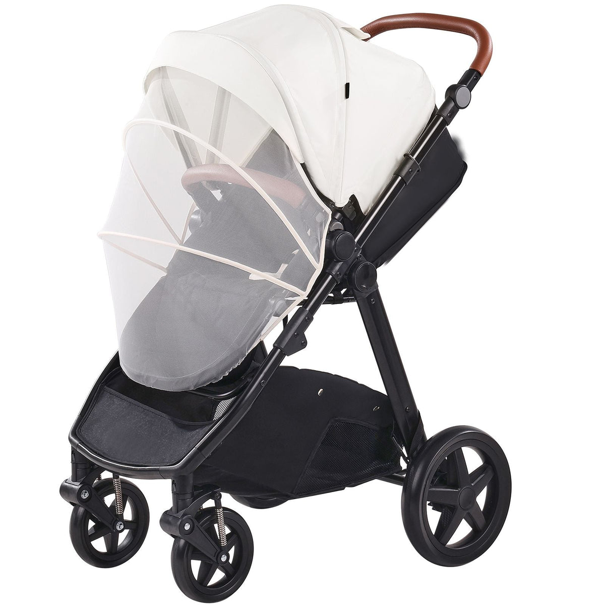 Travel System Stroller with Infant Bassinet, 2-in-1 Baby Cradle Stroller Combo, Reversible Seat, Easy One-button Folding, EVA Tires with Brake Aluminum Stroller Carseat Combo Set (White)
