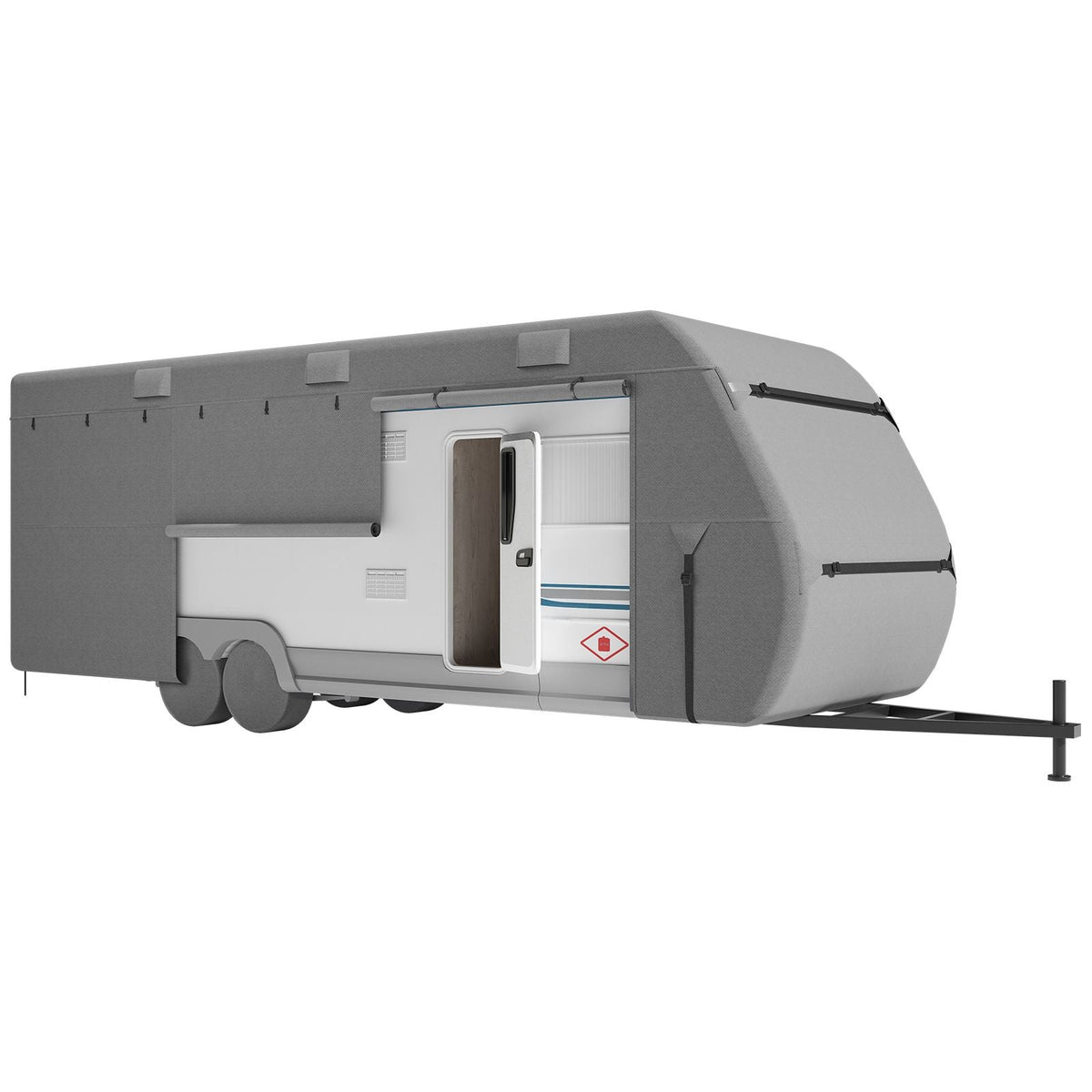 Travel Trailer Cover, 30-33 ft RV Cover, 4-Layer Non-Woven Fabric Camper Cover, Waterproof, Windproof and Rip-Stop Class A RV Cover, with Storage Bag, Repair Patches, Straps and Tire Covers