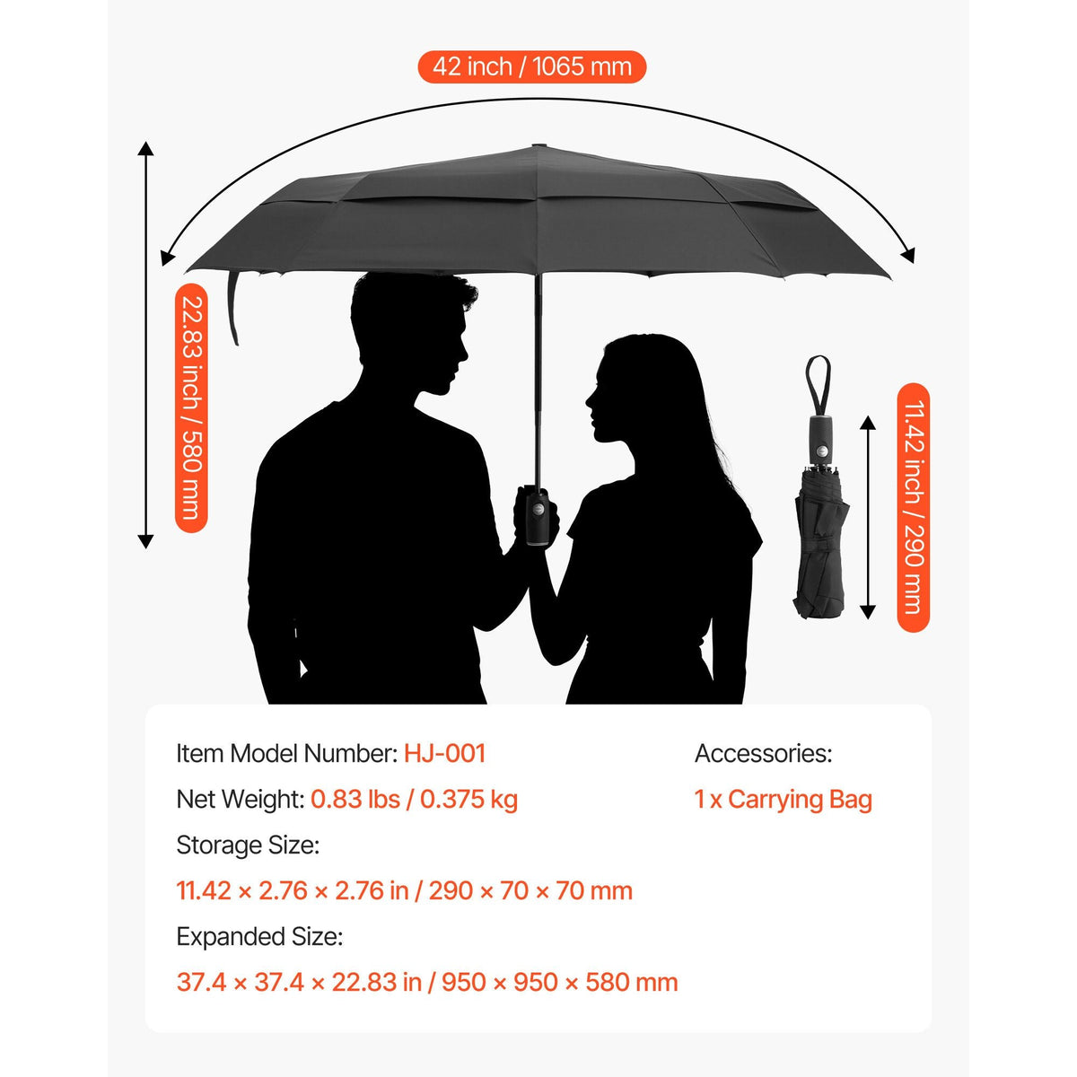 Travel Umbrella, 42 in Portable Compact Umbrellas, Automatic Open-Close Umbrella, Lightweight & Durable with Flexible Fiberglass Ribs, Windproof, Rainproof, and Sun-Blocking Canopy (Black)
