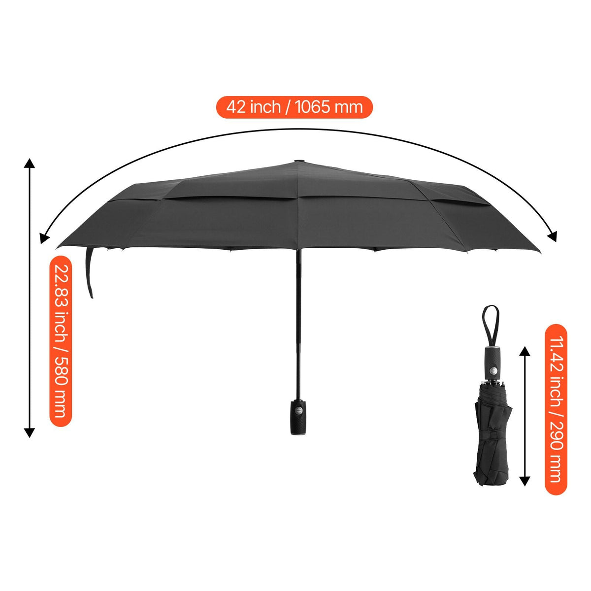 Travel Umbrella, 42 in Portable Compact Umbrellas, Automatic Open-Close Umbrella, Lightweight & Durable with Flexible Fiberglass Ribs, Windproof, Rainproof, and Sun-Blocking Canopy (Black)