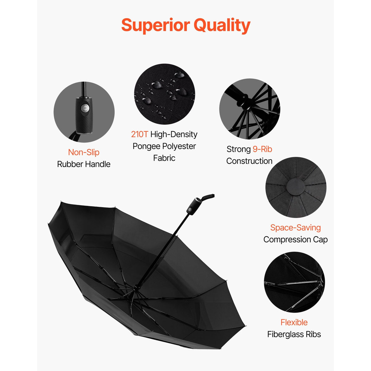 Travel Umbrella, 42 in Portable Compact Umbrellas, Automatic Open-Close Umbrella, Lightweight & Durable with Flexible Fiberglass Ribs, Windproof, Rainproof, and Sun-Blocking Canopy (Black)