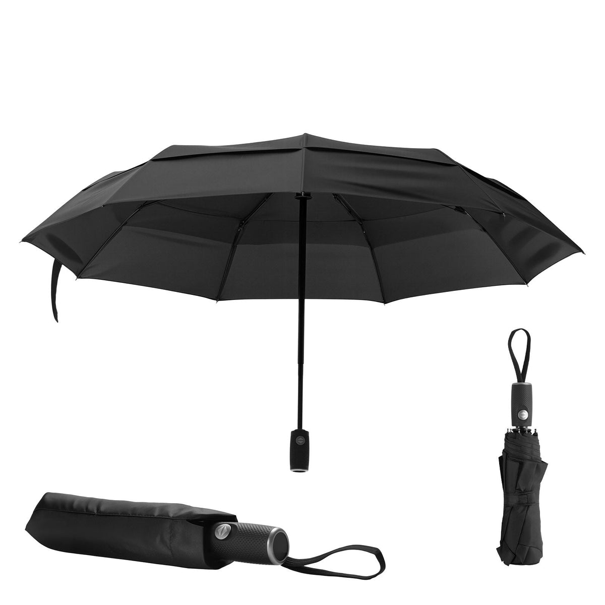 Travel Umbrella, 42 in Portable Compact Umbrellas, Automatic Open-Close Umbrella, Lightweight & Durable with Flexible Fiberglass Ribs, Windproof, Rainproof, and Sun-Blocking Canopy (Black)