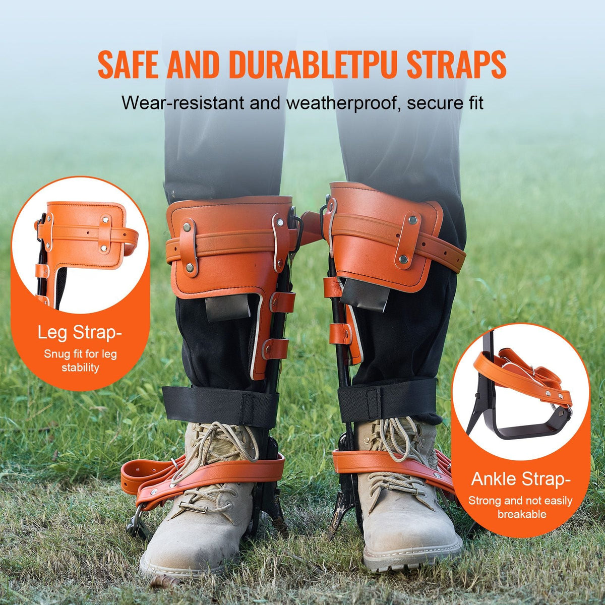 Tree Climbing Spikes, 1 Pair Alloy Steel Climbing Spurs, 350lbs Load Capacity Tree Climbing Gear with Straps and Spike Protectors, Arborist Equipment for Climbers, Hunting, Fruit Picking, Orange