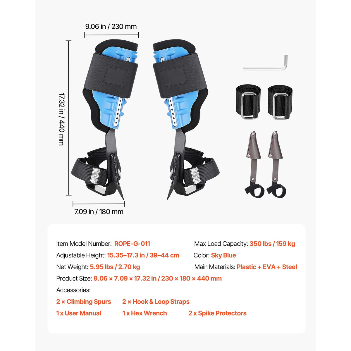Tree Climbing Spikes, Height-Adjustable Tree Climbing Gear with Straps & Padding Cushion, 350 lbs Load Capacity, Heavy Duty Steel Climb Spurs Arborist Equipment for Fruit Picking Hunting