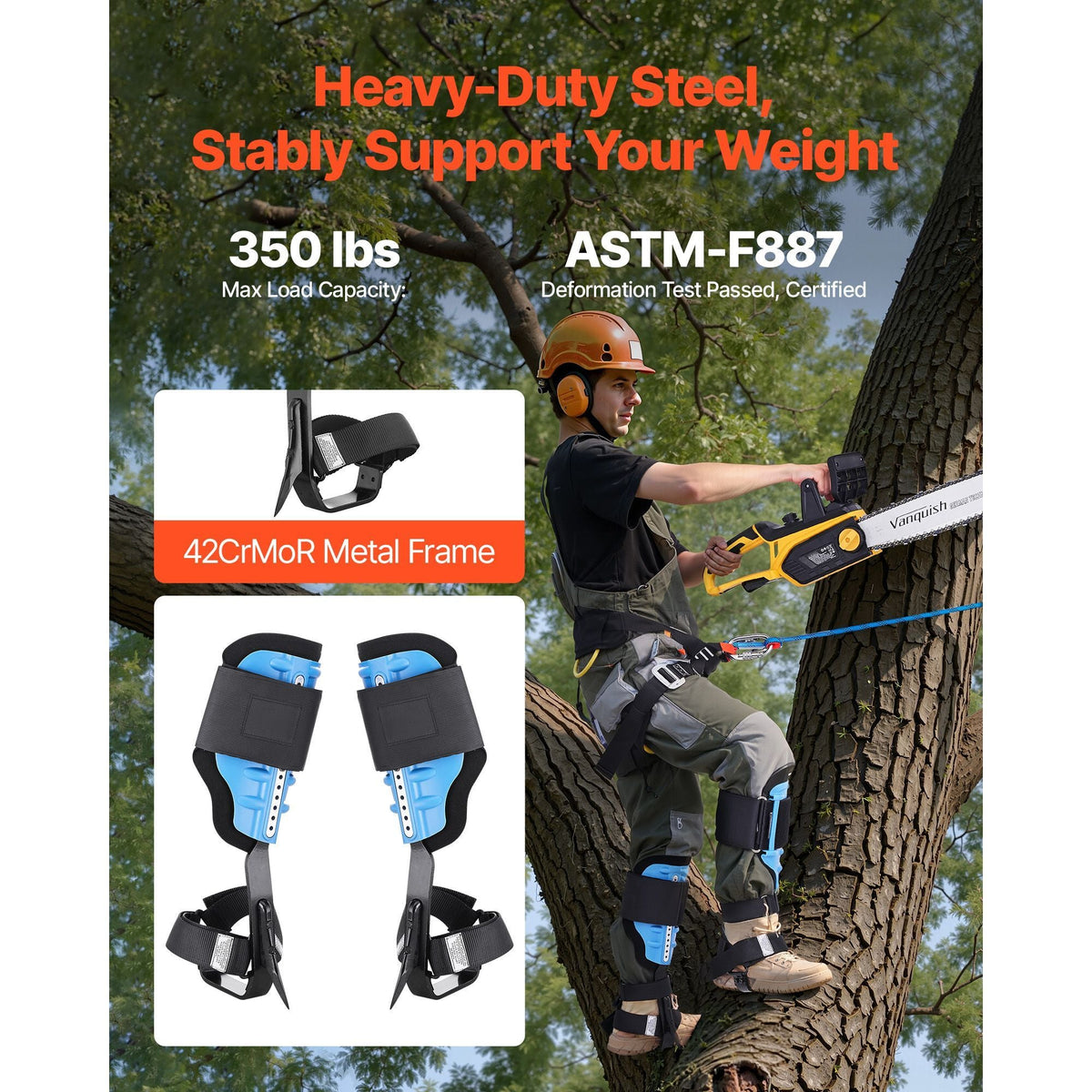 Tree Climbing Spikes, Height-Adjustable Tree Climbing Gear with Straps & Padding Cushion, 350 lbs Load Capacity, Heavy Duty Steel Climb Spurs Arborist Equipment for Fruit Picking Hunting