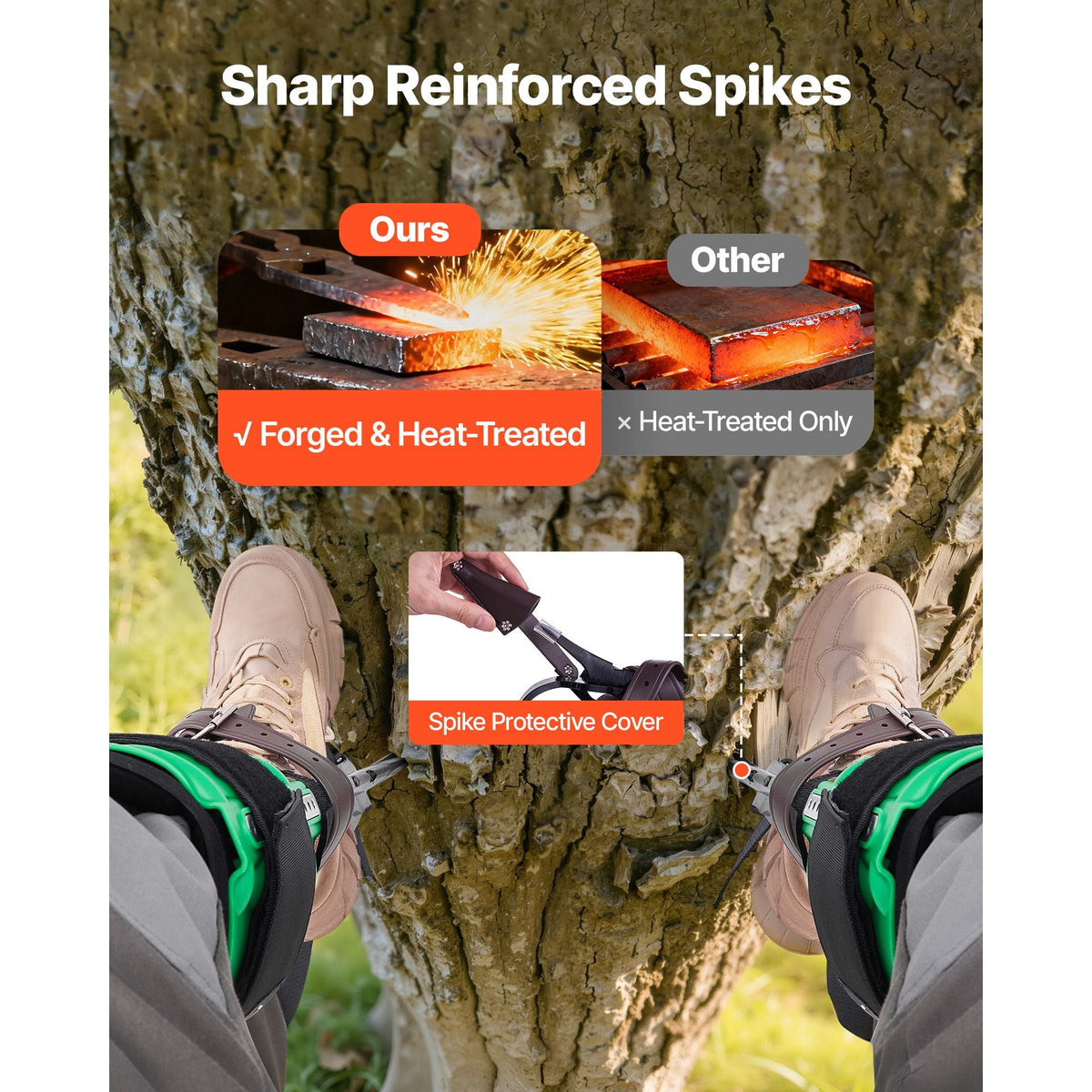 Tree Climbing Spikes Set, Height-Adjustable Tree Climbing Gear with Straps & Spike Protectors, 350 lbs Load Capacity, Heavy Duty Steel Climb Spurs Arborist Equipment for Fruit Picking Hunting