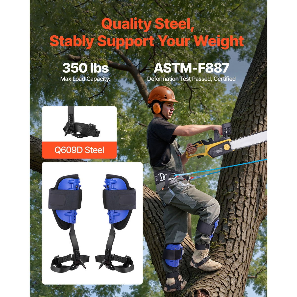 Tree Climbing Spikes Set, Height-Adjustable Tree Climbing Gear with Straps & Waist Harness, 350 lbs Load Capacity, Heavy Duty Steel Climb Spurs Arborist Equipment for Fruit Picking Hunting
