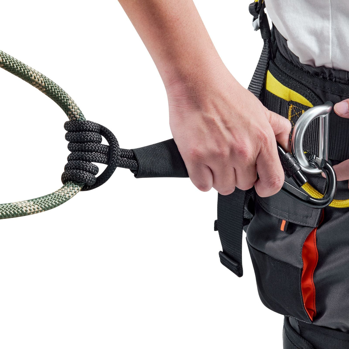 Tree Stand Safety Rope, 30 ft/91.44 m Treestand Lifeline Rope 30KN Breaking Tension, 0.6'' Hunting Safety Line with Prusik Knot, 2pcs Carabiner and Silencer, for Treestrap and Climbing