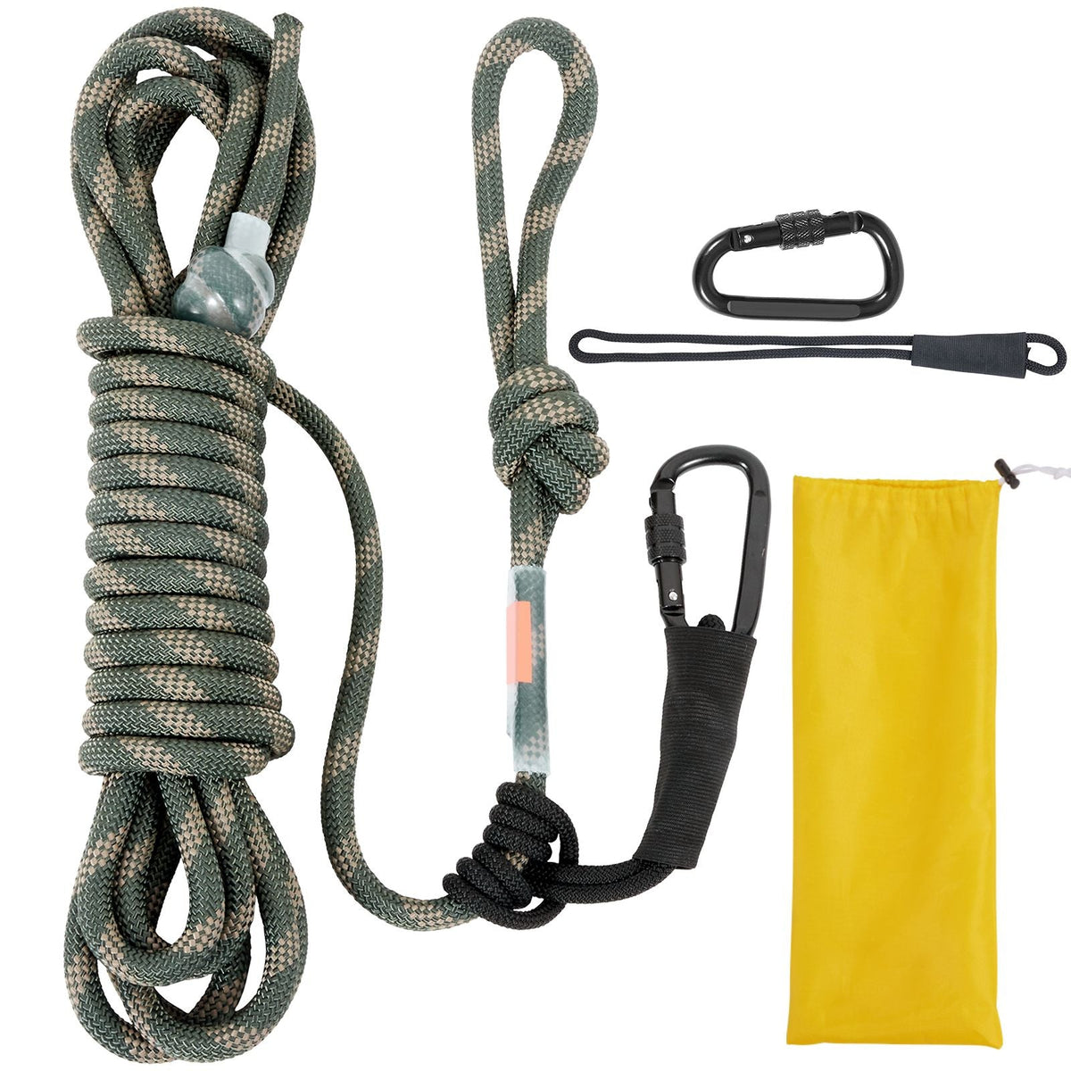 Tree Stand Safety Rope, 30 ft/91.44 m Treestand Lifeline Rope 30KN Breaking Tension, 0.6'' Hunting Safety Line with Prusik Knot, 2pcs Carabiner and Silencer, for Treestrap and Climbing