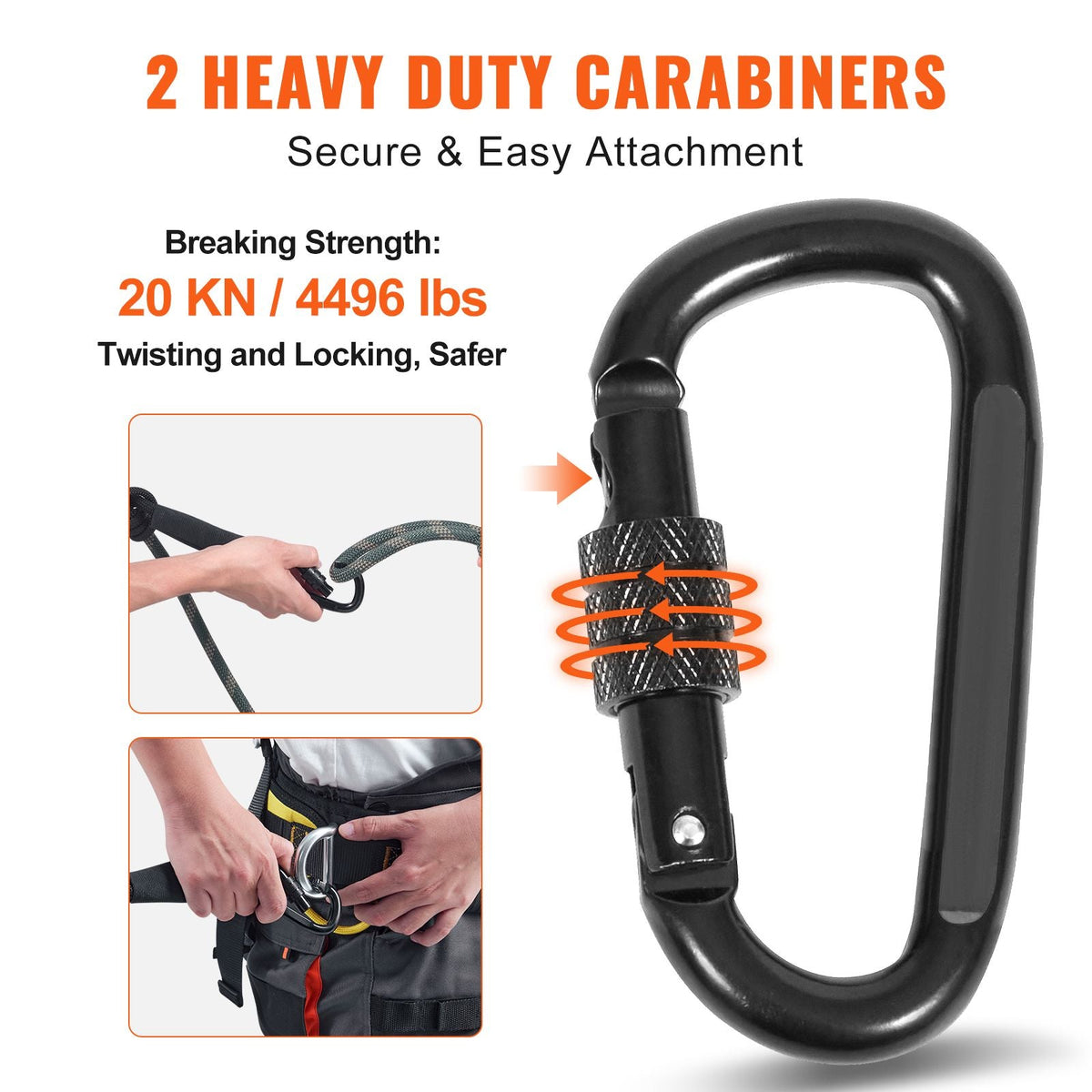 Tree Stand Safety Rope, 9 ft/2.7 M Treestand Lifeline Rope 30KN Breaking Tension, 0.6'' Hunting Safety Line with Prusik Knot, 2pcs Carabiner and Silencer, for Treestrap and Climbing