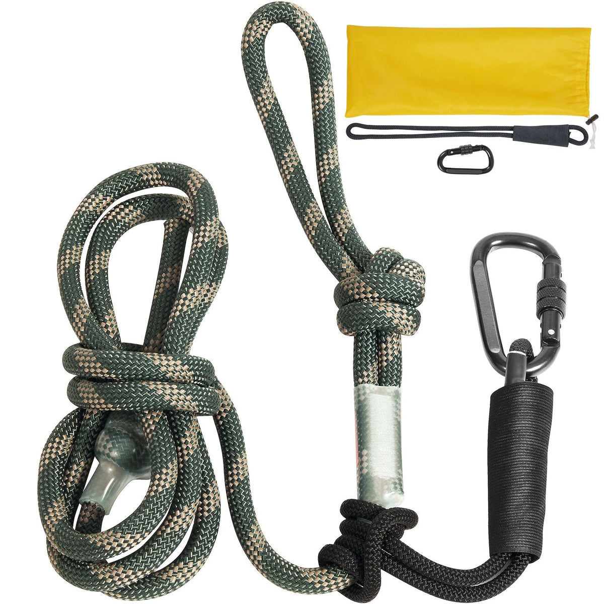 Tree Stand Safety Rope, 9 ft/2.7 M Treestand Lifeline Rope 30KN Breaking Tension, 0.6'' Hunting Safety Line with Prusik Knot, 2pcs Carabiner and Silencer, for Treestrap and Climbing