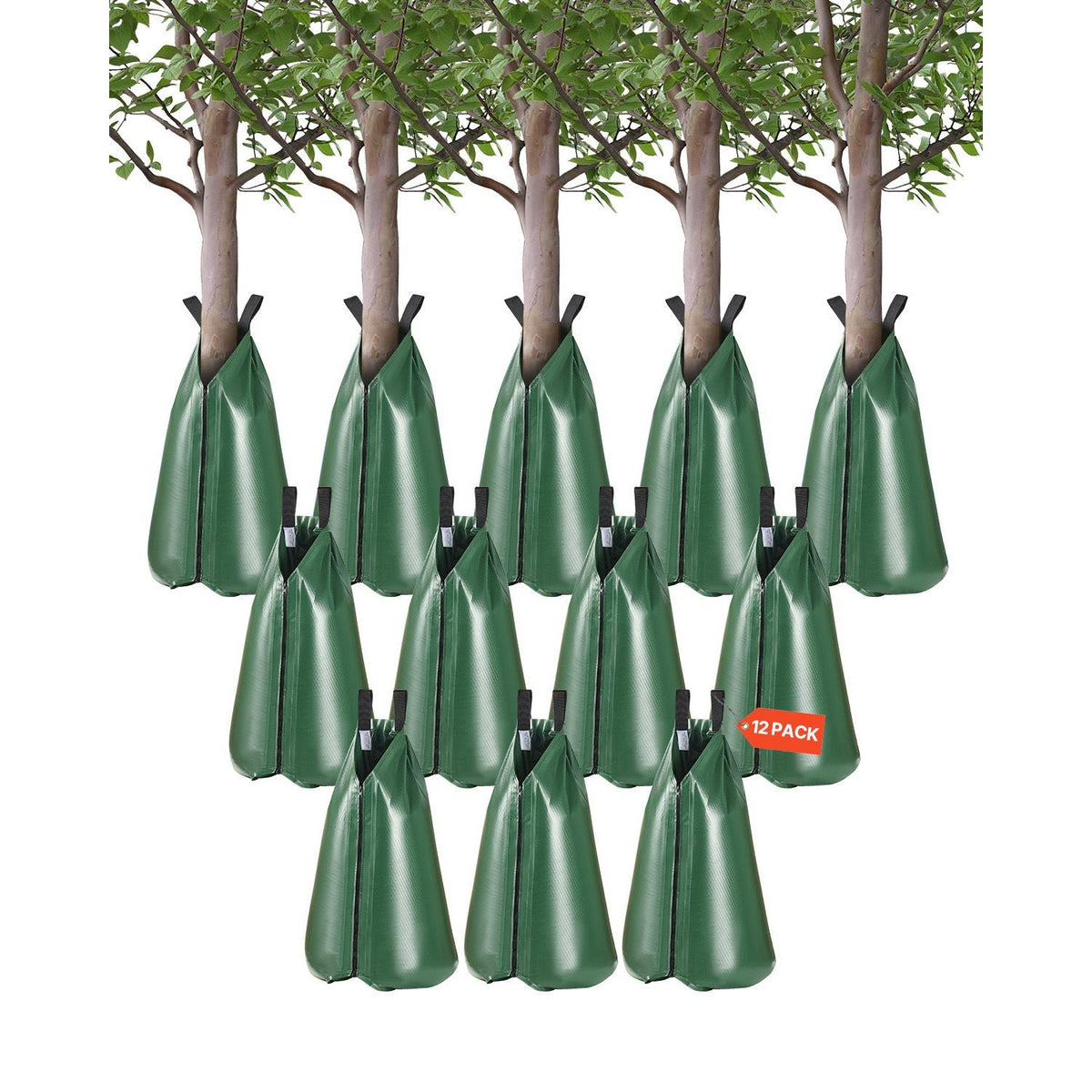 Tree Watering Bag, 12 Packs 20 Gallons Watering Bags for New Trees, 5-9 Hours Slow Release Refillable Tree Drip Irrigation Bags with Zipper, Durable Tree Watering System for Deep Root Targeting