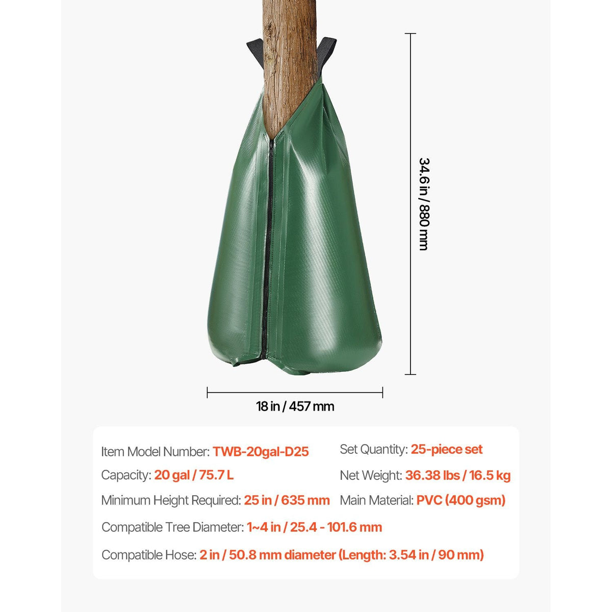 Tree Watering Bag, 25 Packs 20 Gallons Watering Bags for New Trees, 5-9 Hours Slow Release Refillable Tree Drip Irrigation Bags with Zipper, Durable Tree Watering System for Deep Root Targeting