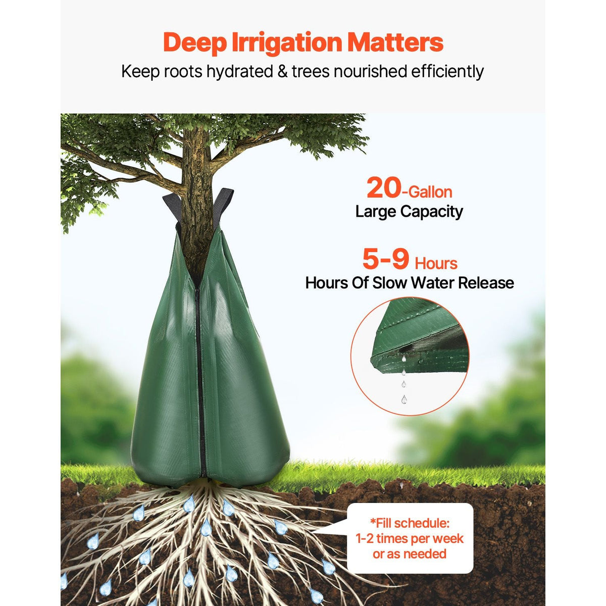 Tree Watering Bag, 4 Packs 20 Gallons Watering Bags for New Trees, 5-9 Hours Slow Release Refillable Tree Drip Irrigation Bags with Zipper, Durable Tree Watering System for Deep Root Targeting