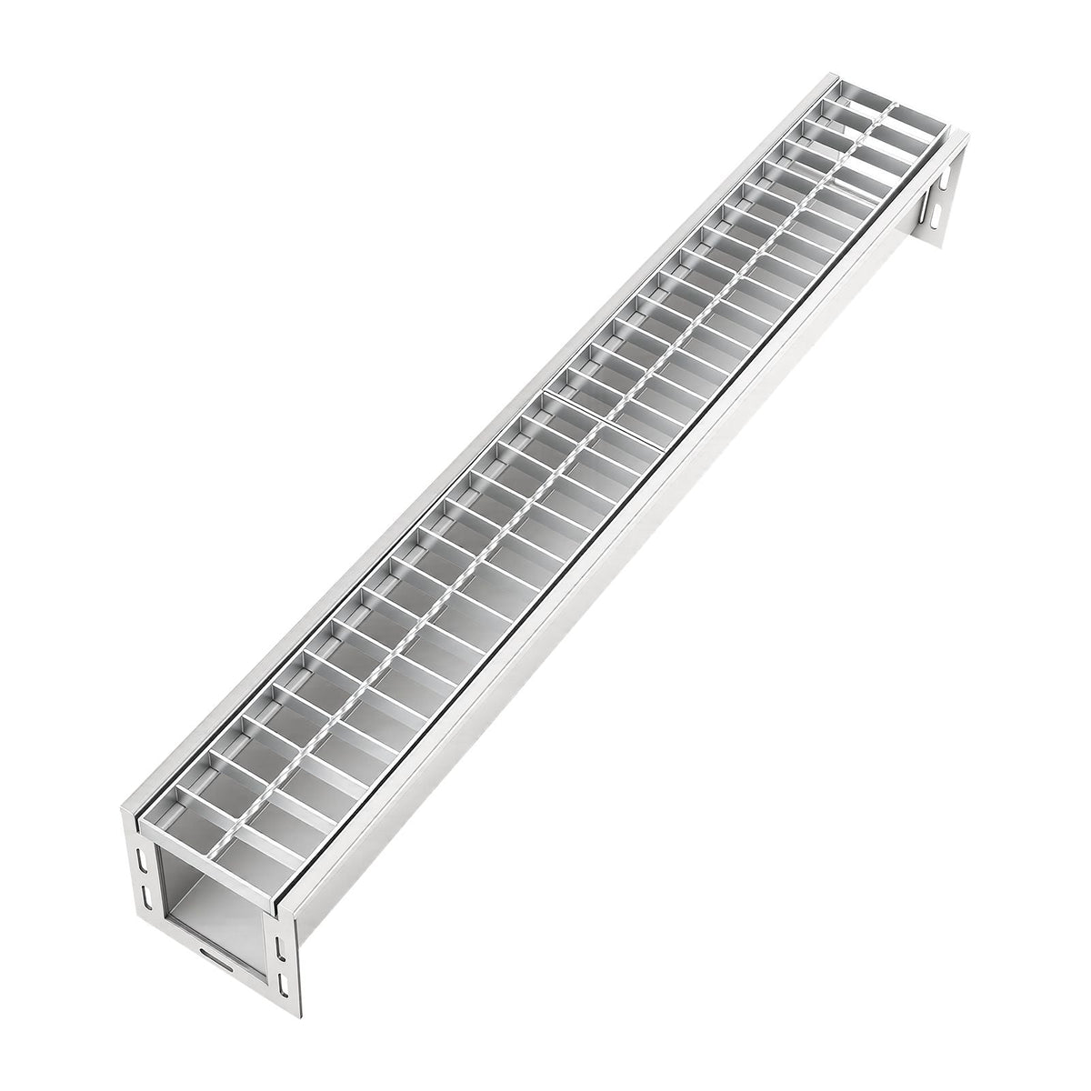 Trench Drain, 39.3 x 5.8 x 5.5 in, Linear Drainage Channel with Galvanized Steel Grate, 304 Stainless Steel Channel Drain, Outdoor Drainage System for Driveway, Patio, Pool, Garden, Silver