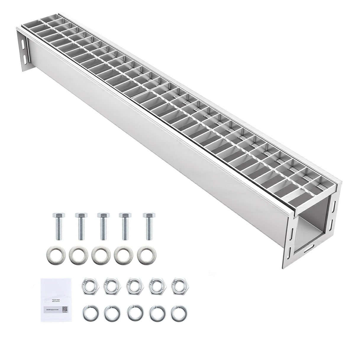 Trench Drain, 39.3 x 5.8 x 5.5 in, Linear Drainage Channel with Galvanized Steel Grate, 304 Stainless Steel Channel Drain, Outdoor Drainage System for Driveway, Patio, Pool, Garden, Silver