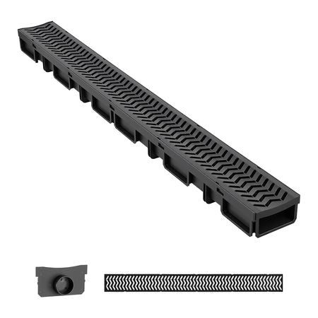Trench Drain, 39.6 x 4.1 x 2.4 in, 6 Pack Linear Drainage Channel, HDPE Channel Drain with Grates & End Caps, Premium Outdoor Drainage System for Driveway, Patio, Pool, Garden, Yard, Black
