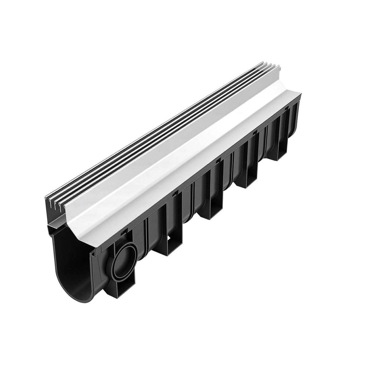 Trench Drain, 39.7 x 5.8 x 7.4 in, 3 Pack Linear Drainage Channel with Stainless Steel Grate, HDPE Channel Drain, Outdoor Drainage System for Driveway, Patio, Pool, Garden, Black & Silver