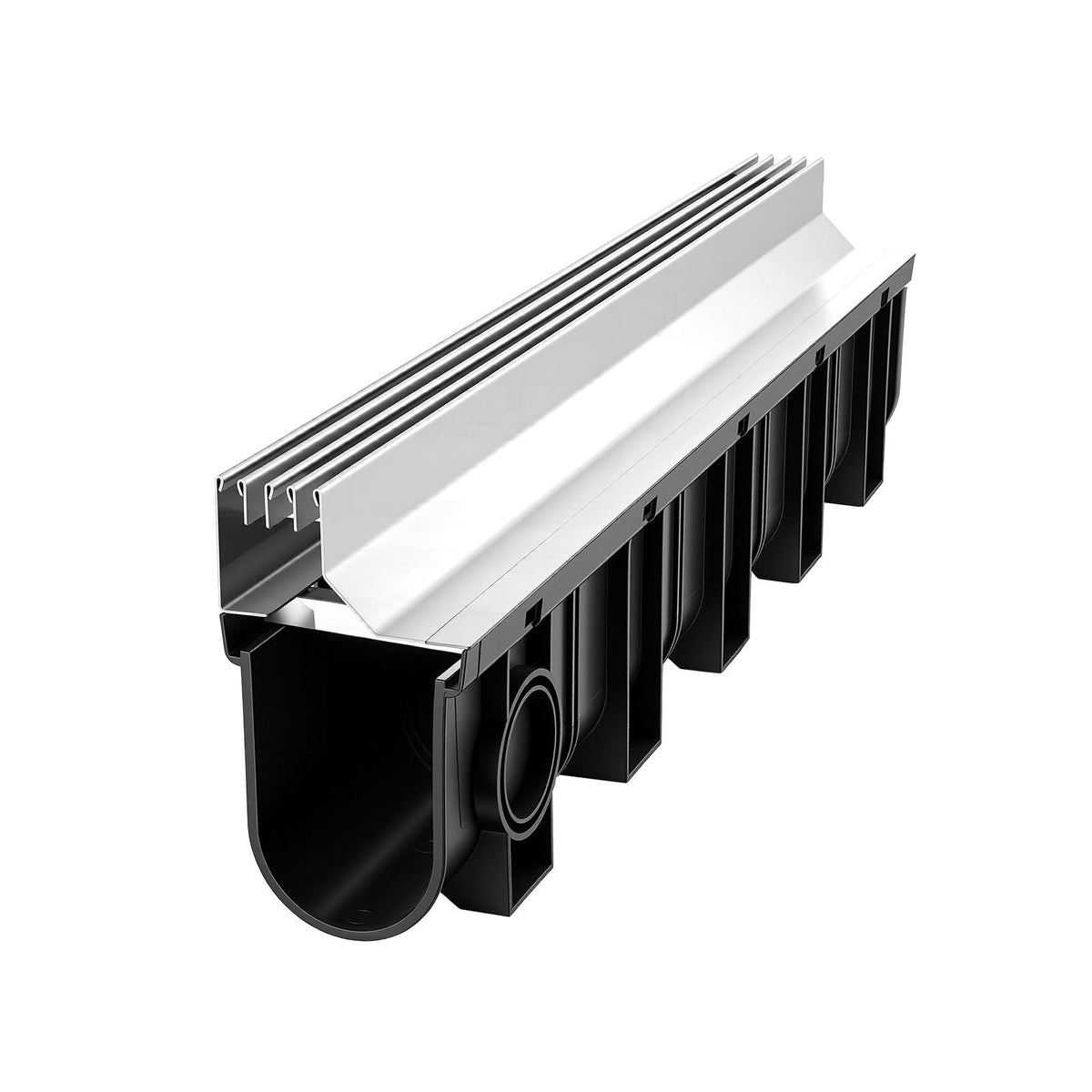 Trench Drain, 39.7 x 5.8 x 7.4 in, 3 Pack Linear Drainage Channel with Stainless Steel Grate, HDPE Channel Drain, Outdoor Drainage System for Driveway, Patio, Pool, Garden, Black & Silver