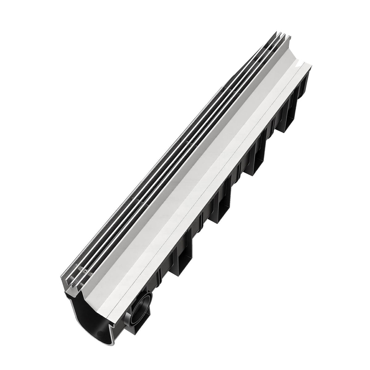Trench Drain, 39.7 x 5.8 x 7.4 in, 3 Pack Linear Drainage Channel with Stainless Steel Grate, HDPE Channel Drain, Outdoor Drainage System for Driveway, Patio, Pool, Garden, Black & Silver