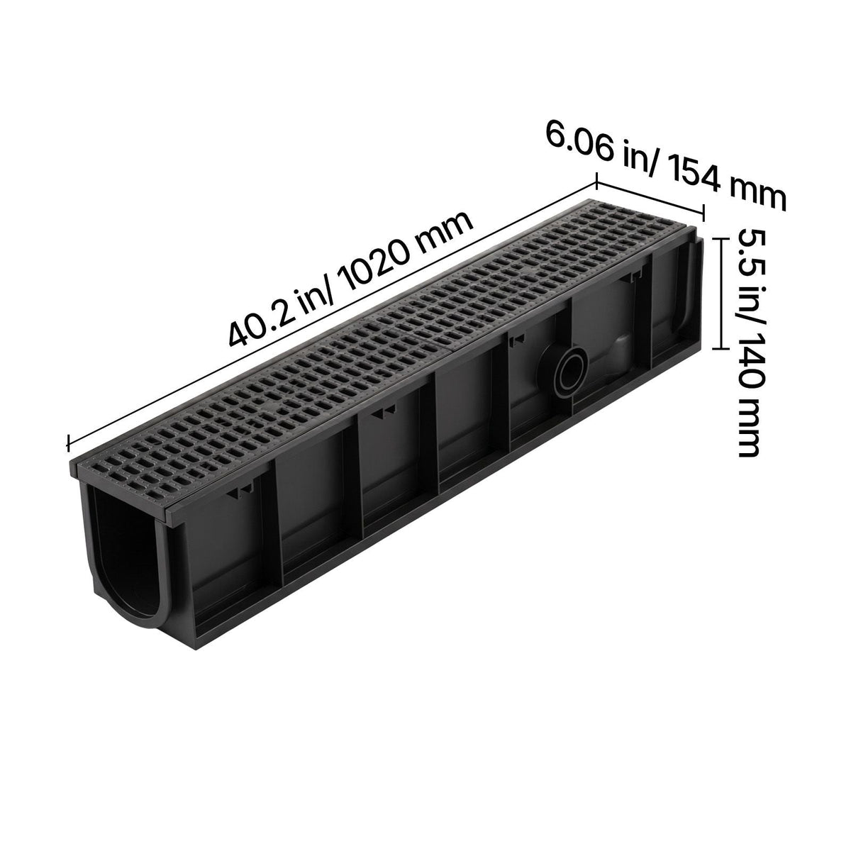 Trench Drain, 40.1 x 6.1 x 8.0 in, 4 Pack Linear Drainage Channel, HDPE Channel Drain with Grates & End Caps, Premium Outdoor Drainage System for Driveway, Patio, Pool, Garden, Yard, Black