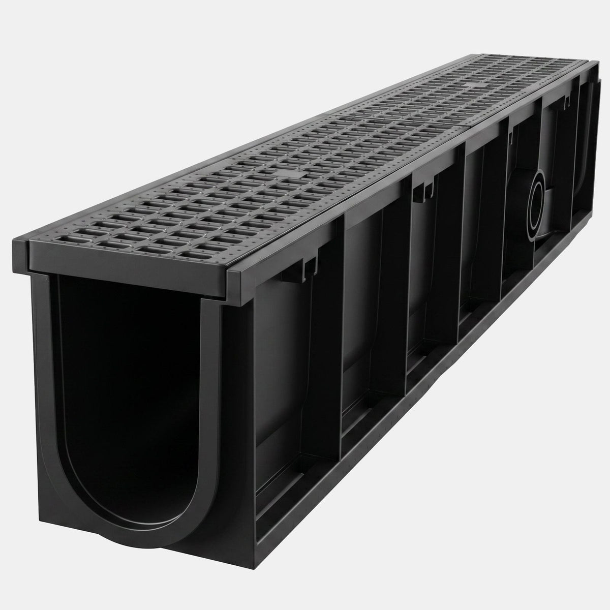 Trench Drain, 40.1 x 6.1 x 8.0 in, 4 Pack Linear Drainage Channel, HDPE Channel Drain with Grates & End Caps, Premium Outdoor Drainage System for Driveway, Patio, Pool, Garden, Yard, Black