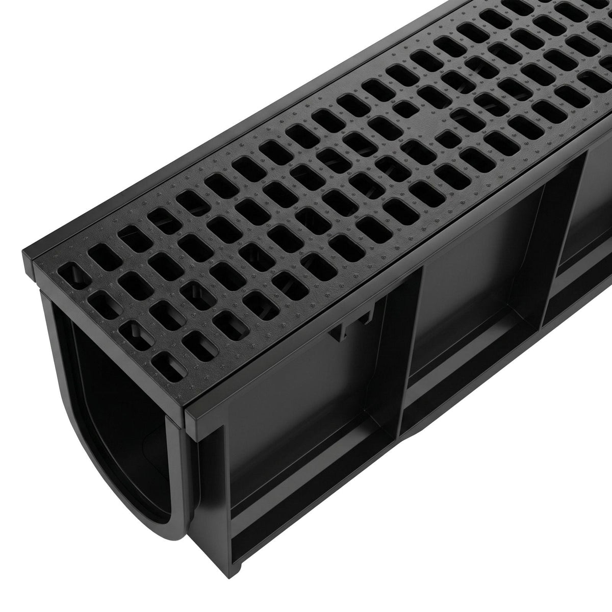 Trench Drain, 40.1 x 6.1 x 8.0 in, 4 Pack Linear Drainage Channel, HDPE Channel Drain with Grates & End Caps, Premium Outdoor Drainage System for Driveway, Patio, Pool, Garden, Yard, Black