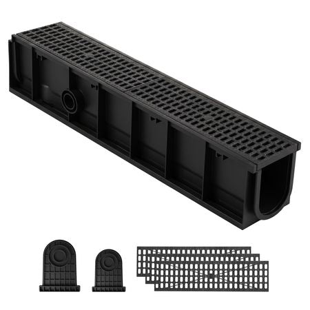 Trench Drain, 40.1 x 6.1 x 8.0 in, 4 Pack Linear Drainage Channel, HDPE Channel Drain with Grates & End Caps, Premium Outdoor Drainage System for Driveway, Patio, Pool, Garden, Yard, Black