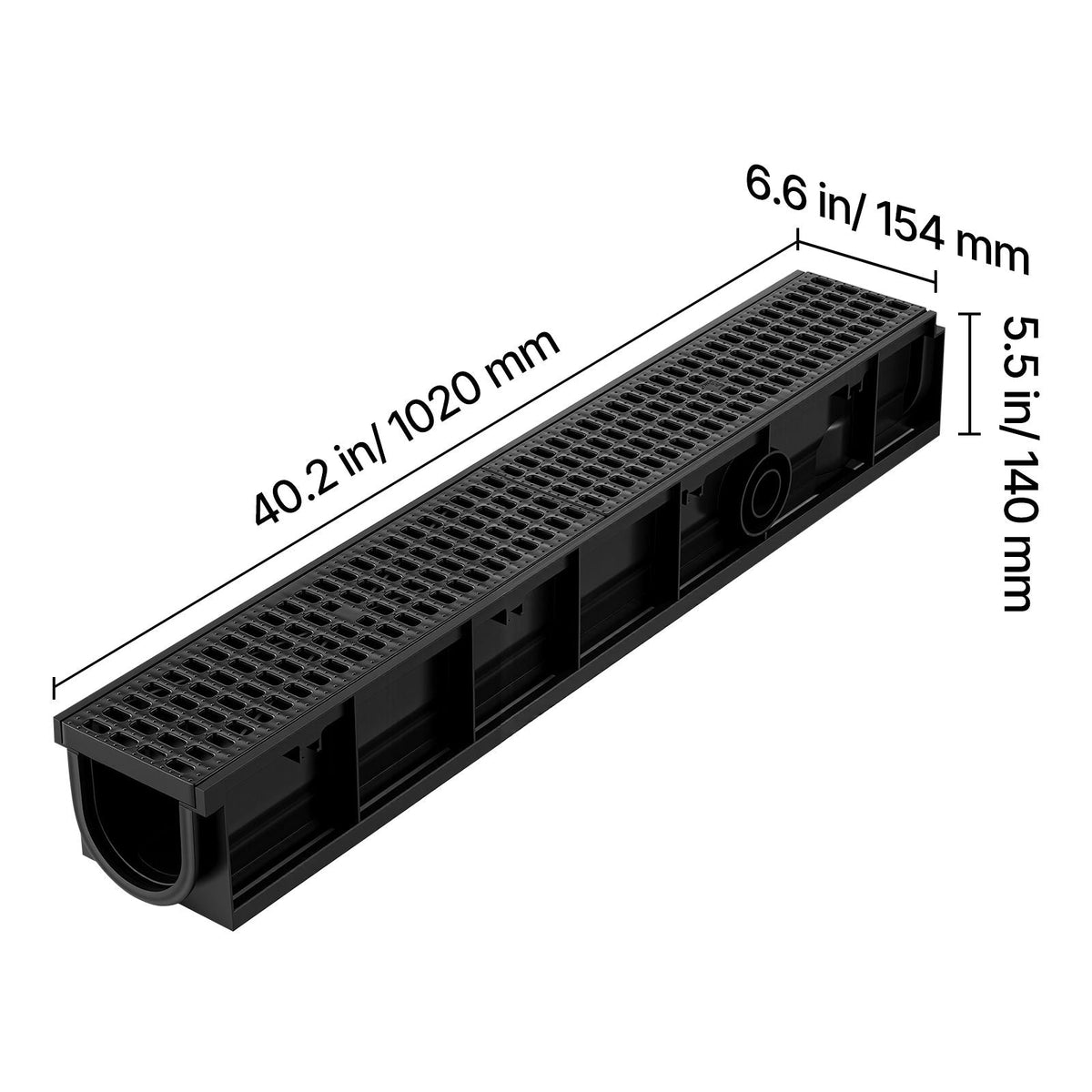 Trench Drain, 40.2 x 6.6 x 5.5 in, 3 Pack Linear Drainage Channel, HDPE Channel Drain with Grates & End Caps, Premium Outdoor Drainage System for Driveway, Patio, Pool, Garden, Yard, Black