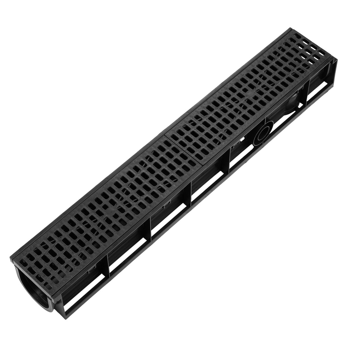 Trench Drain, 40.2 x 6.6 x 5.5 in, 6 Pack Linear Drainage Channel, HDPE Channel Drain with Grates & End Caps, Premium Outdoor Drainage System for Driveway, Patio, Pool, Garden, Yard, Black