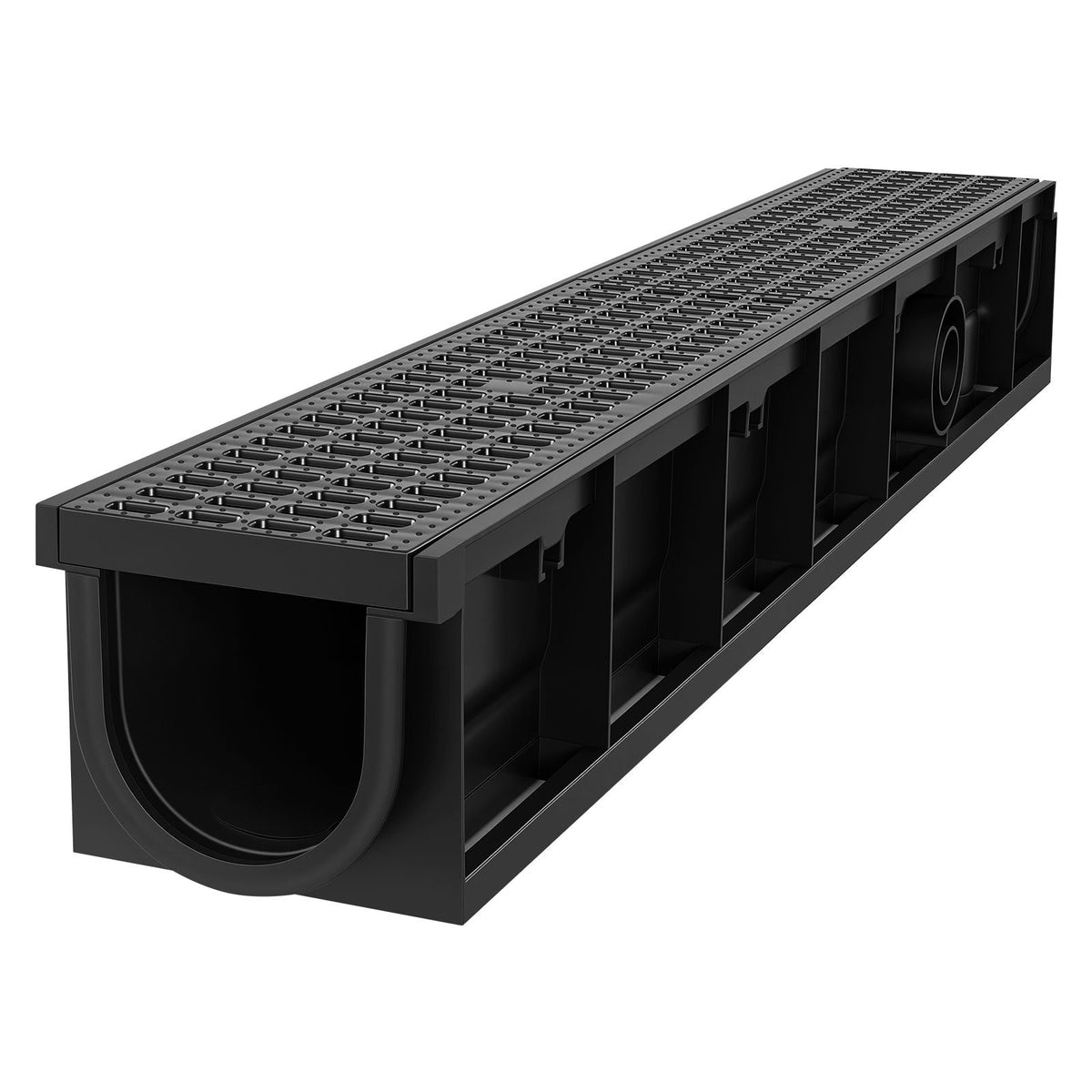 Trench Drain, 40.2 x 6.6 x 5.5 in, 6 Pack Linear Drainage Channel, HDPE Channel Drain with Grates & End Caps, Premium Outdoor Drainage System for Driveway, Patio, Pool, Garden, Yard, Black