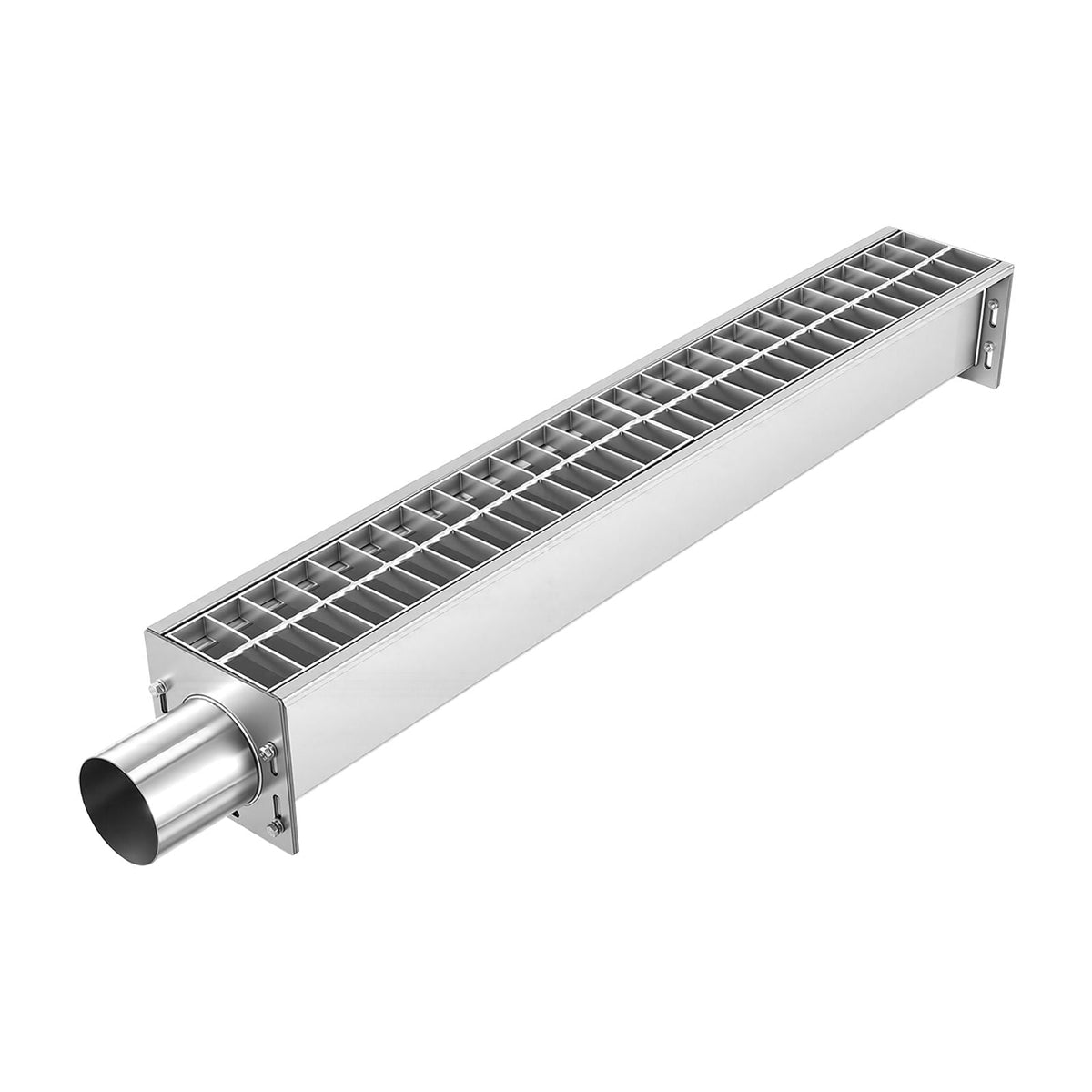 Trench Drain, 43.3 x 5.8 x 5.5 in, Linear Drainage Channel with Carbon Steel Grate, 304 Stainless Steel Channel Drain, Premium Outdoor Drainage System for Driveway, Patio, Pool, Garden, Silver