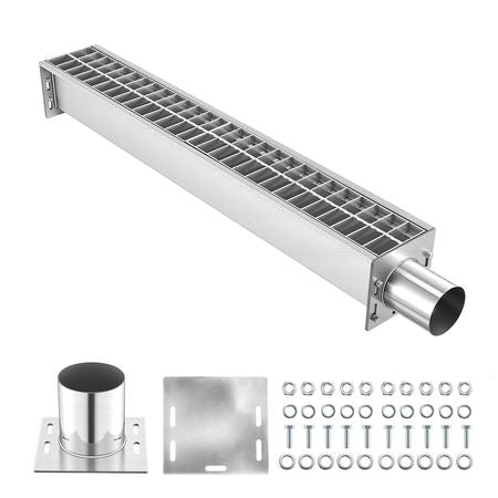 Trench Drain, 43.3 x 5.8 x 5.5 in, Linear Drainage Channel with Carbon Steel Grate, 304 Stainless Steel Channel Drain, Premium Outdoor Drainage System for Driveway, Patio, Pool, Garden, Silver