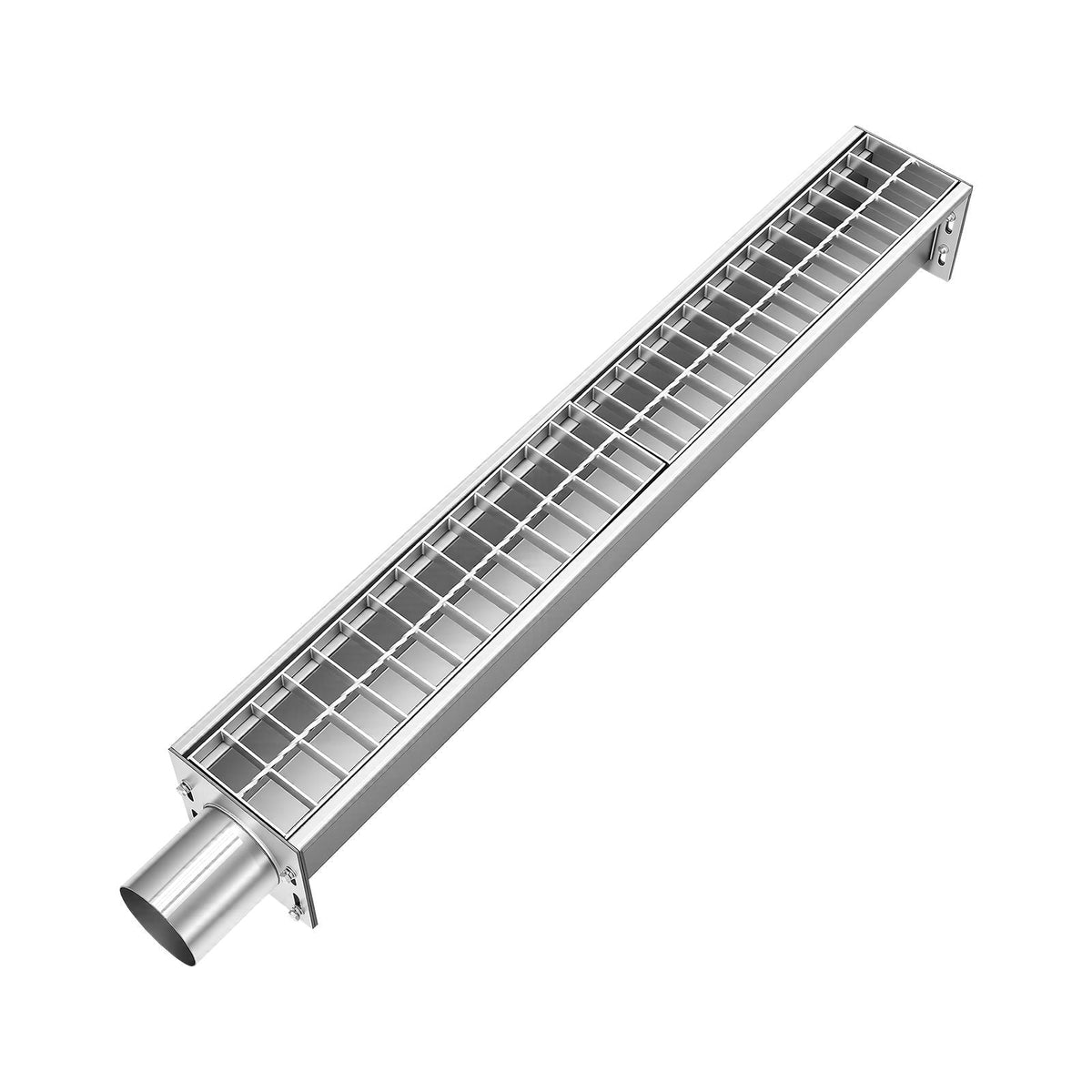 Trench Drain, 43.3 x 5.8 x 5.5 in, Linear Drainage Channel with Carbon Steel Grate, 304 Stainless Steel Channel Drain, Premium Outdoor Drainage System for Driveway, Patio, Pool, Garden, Silver