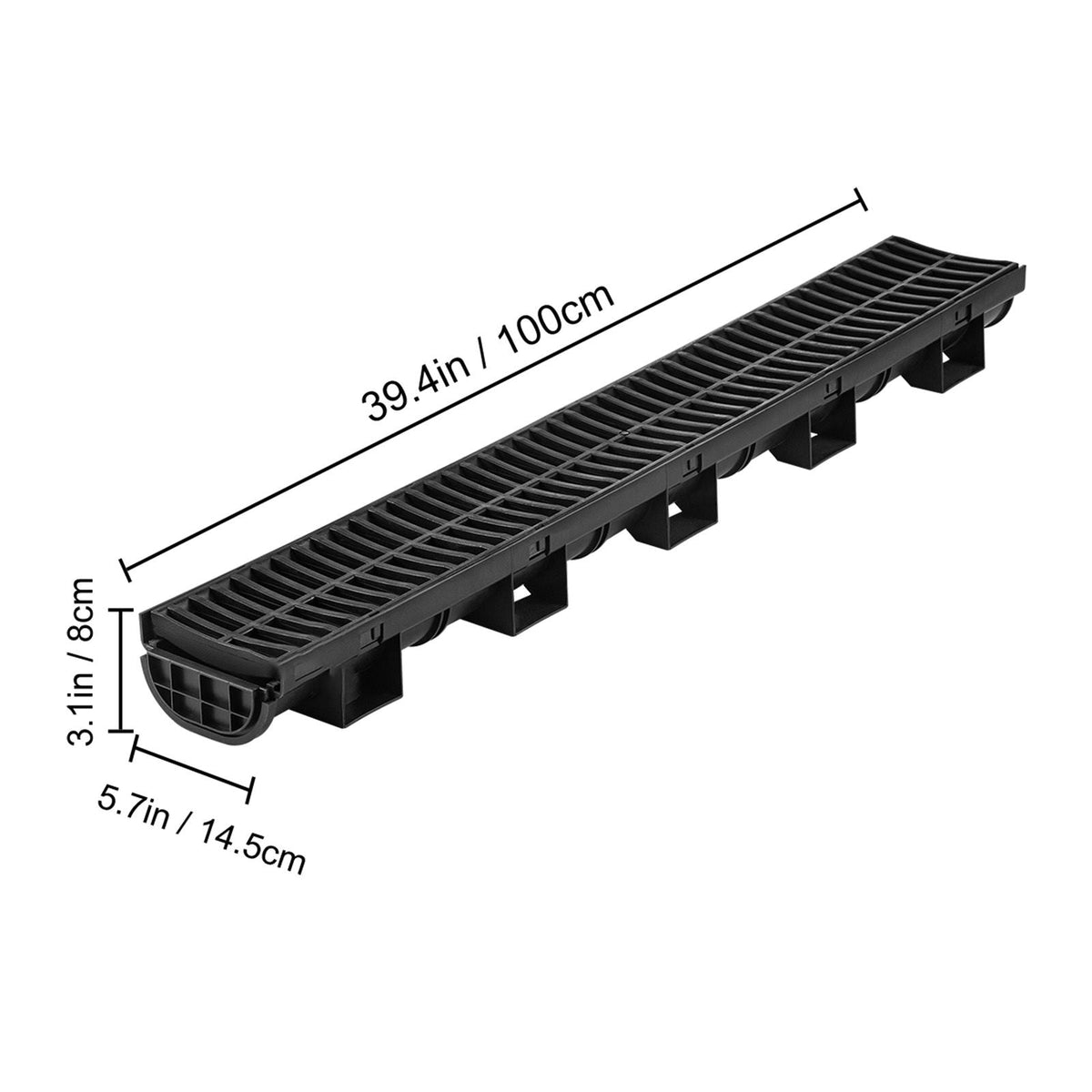 Trench Drain System, Channel Drain with Plastic Grate, 5.7x3.1-Inch HDPE Drainage Trench, Black Plastic Garage Floor Drain, 4x39 Trench Drain Grate, with 4 End Caps, for Garden, Driveway-4 Pack