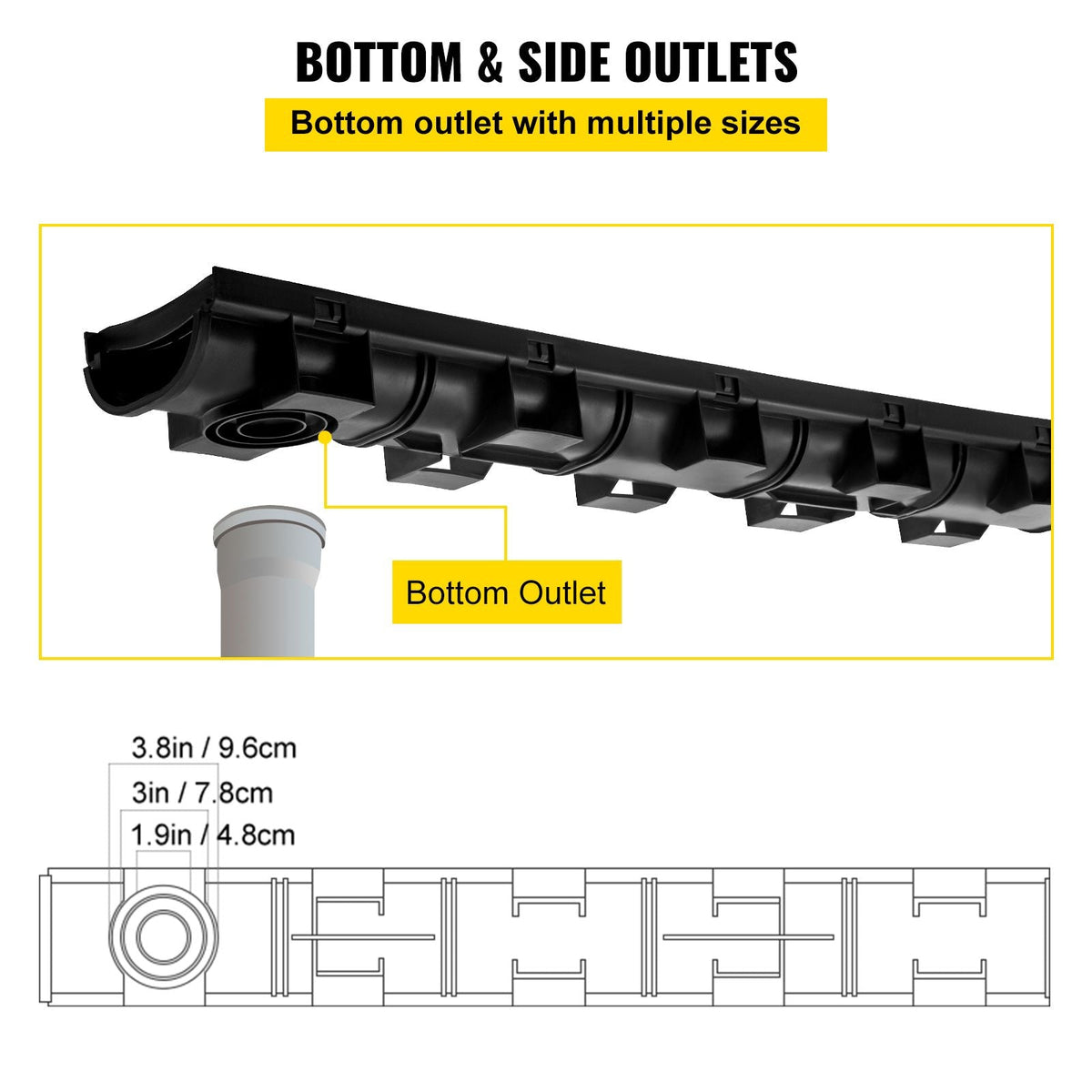 Trench Drain System, Channel Drain with Plastic Grate, 5.7x3.1-Inch HDPE Drainage Trench, Black Plastic Garage Floor Drain, 4x39 Trench Drain Grate, with 4 End Caps, for Garden, Driveway-4 Pack