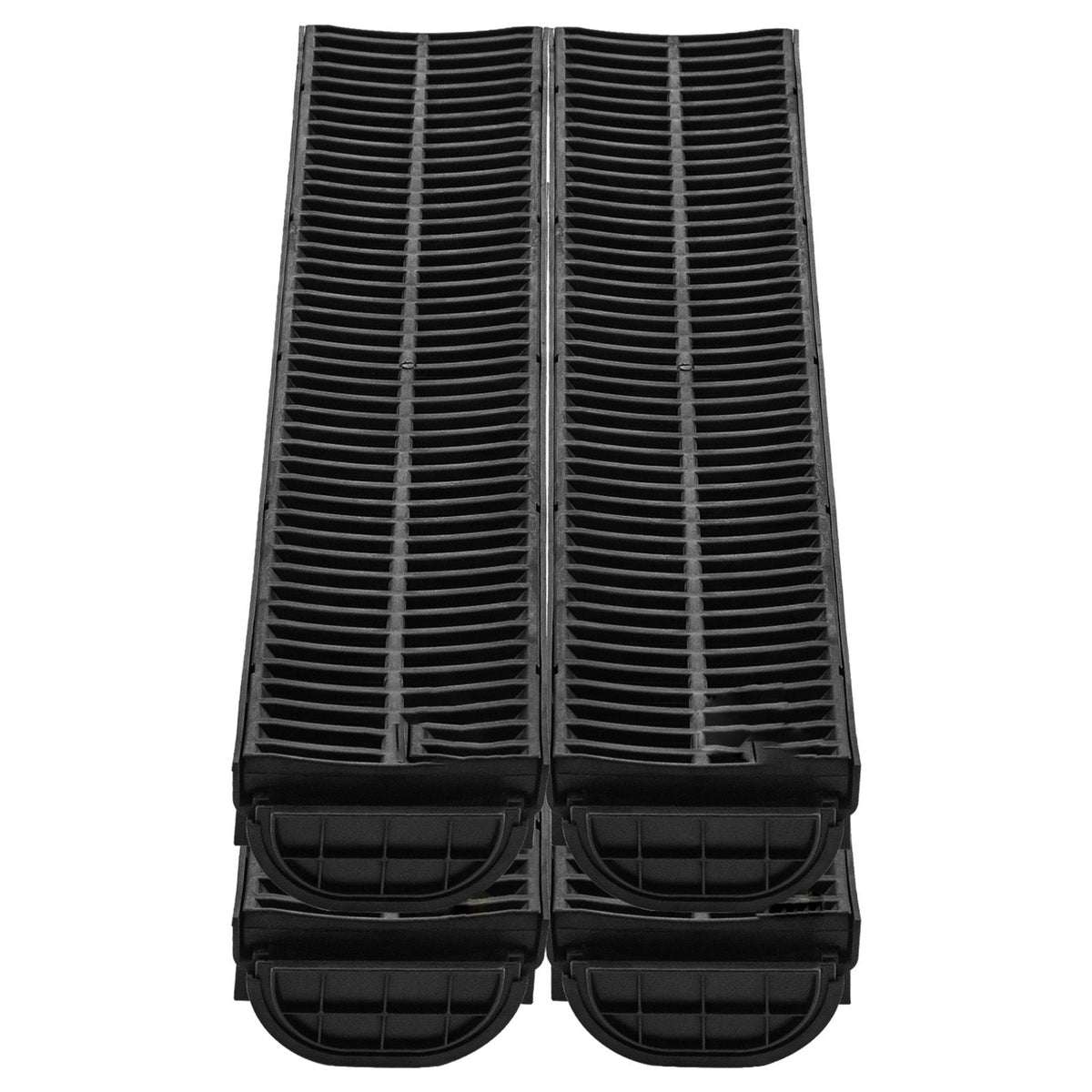 Trench Drain System, Channel Drain with Plastic Grate, 5.7x3.1-Inch HDPE Drainage Trench, Black Plastic Garage Floor Drain, 4x39 Trench Drain Grate, with 4 End Caps, for Garden, Driveway-4 Pack