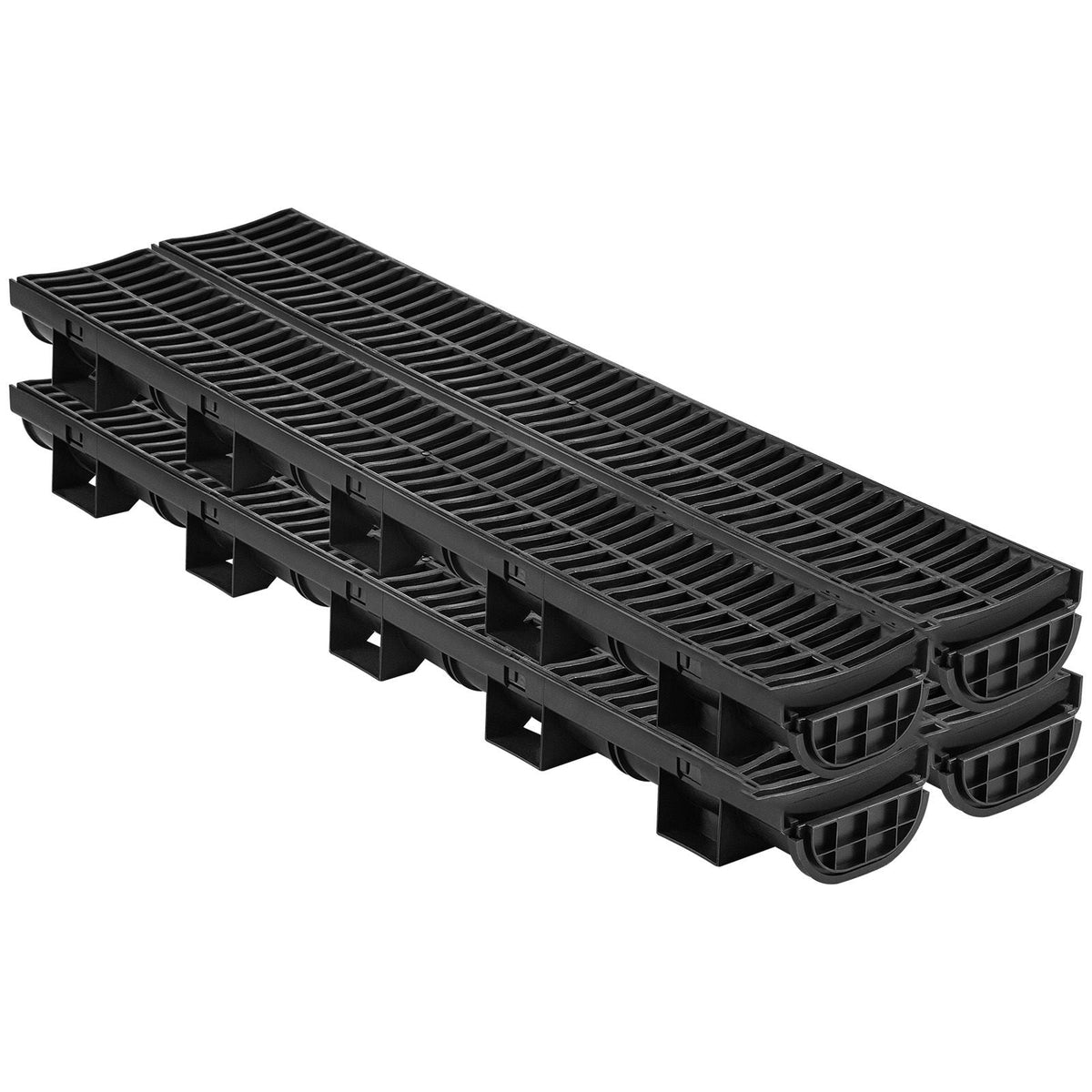 Trench Drain System, Channel Drain with Plastic Grate, 5.7x3.1-Inch HDPE Drainage Trench, Black Plastic Garage Floor Drain, 4x39 Trench Drain Grate, with 4 End Caps, for Garden, Driveway-4 Pack