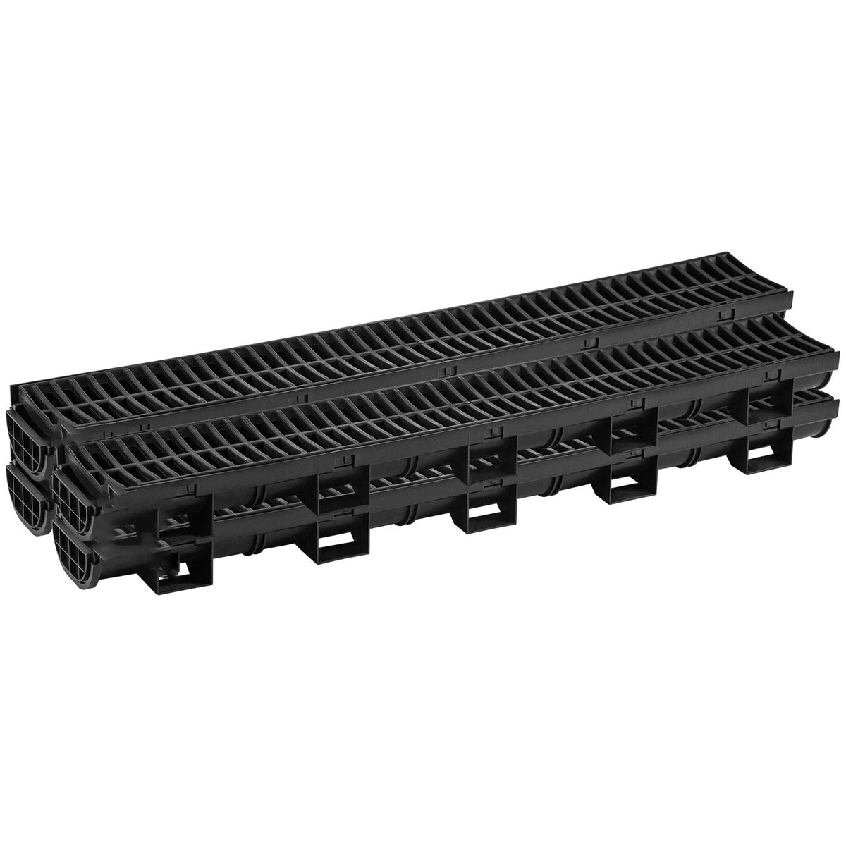 Trench Drain System, Channel Drain with Plastic Grate, 5.7x3.1-Inch HDPE Drainage Trench, Black Plastic Garage Floor Drain, 4x39 Trench Drain Grate, with 4 End Caps, for Garden, Driveway-4 Pack