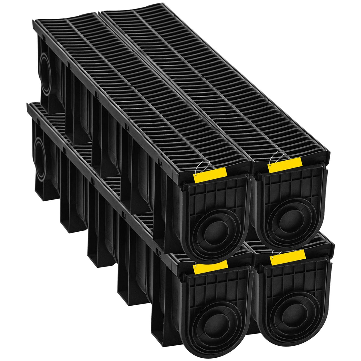 Trench Drain System, Channel Drain with Plastic Grate, 5.9x7.5-Inch HDPE Drainage Trench, Black Plastic Garage Floor Drain, 4x39 Trench Drain Grate, with 4 End Caps, for Garden, Driveway-4 Pack