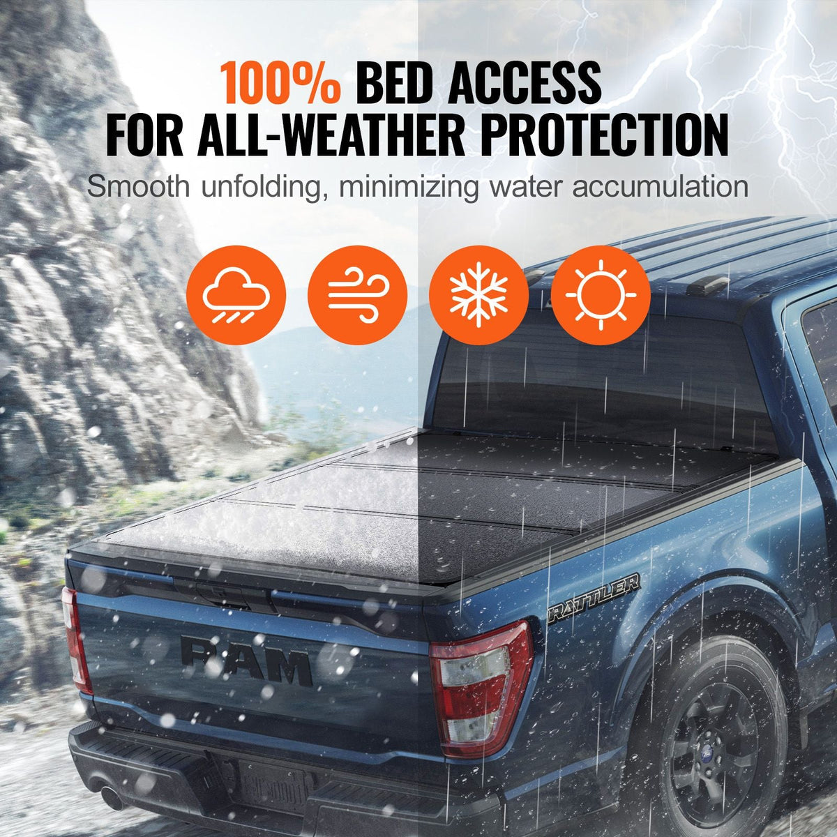 Tri-Fold Truck Bed Tonneau Cover, Compatible with 2015-2024 Ford F-150, 6.5' (79") Bed, Only Fit 6.5' x 5.4' (79" x 65.2") Inside Bed, 400 lbs Load Capacity, LED Light, Quick Folding, Black